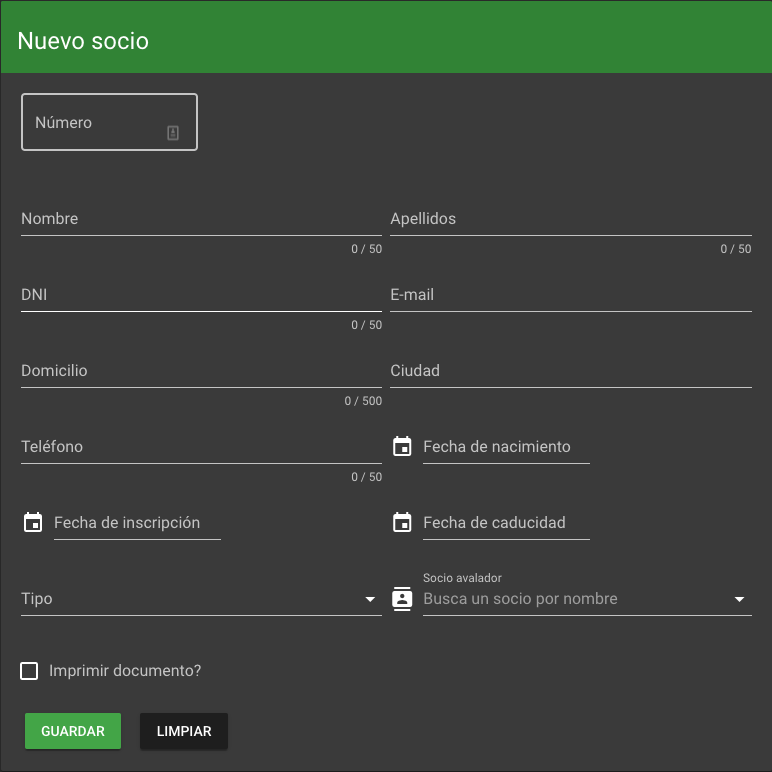 Formulario de nuevo socio