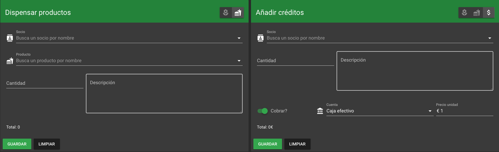 Panel de transacciones y movimientos de Admin420